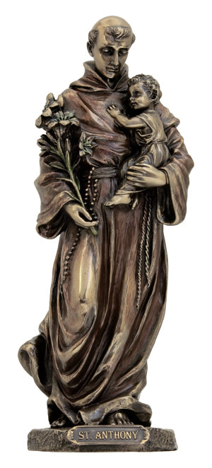 Saint Anthony And Child Lightly Hand-Painted Cold Cast Bronze 8-inch