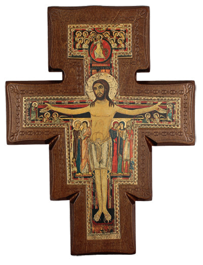 San Damian On Walnut Stained 1-inch Thick Cross 18-inch Tall