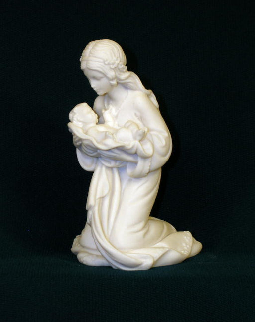 Kneeling Madonna And Child White Alabaster 4-inch