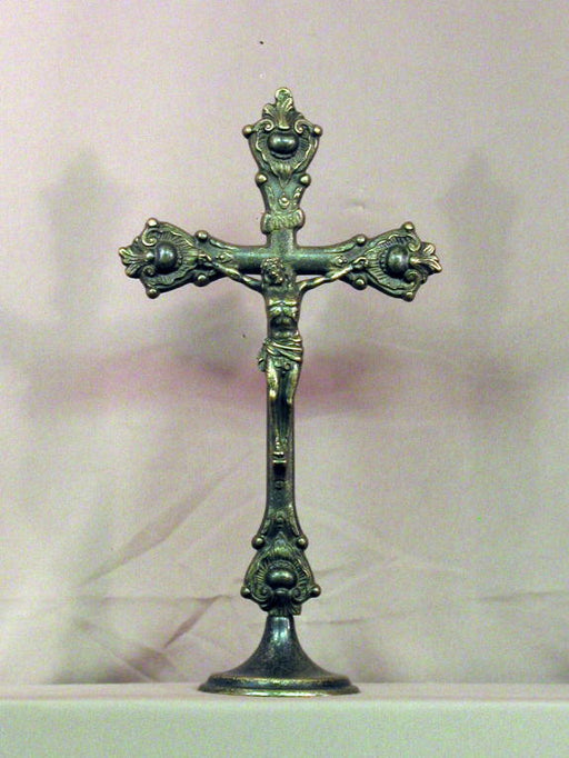 Standing Crucifix Antiqued Brass 14-inch