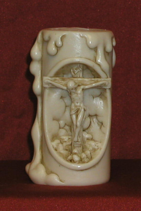 Crucifixion Votive Candle Antiqued Alabaster 4-inch