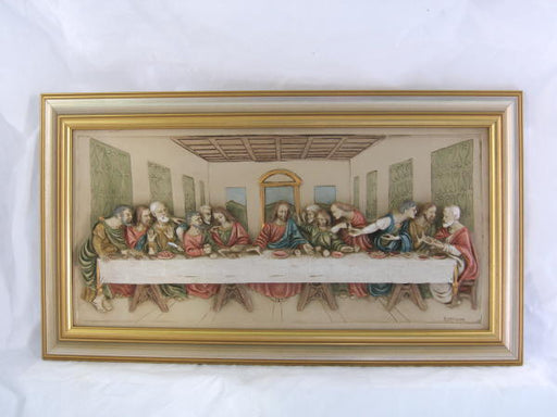 Last Supper Plaque Hand-Painted Alabaster 19X12-inch