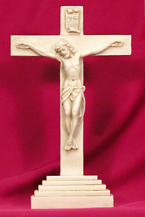 Standing Crucifix Antiqued Alabaster 10.5-inch