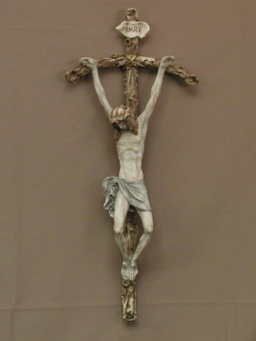 Papal Crucifix By Ado Santini Hand-Painted Alabaster 14.5-inch