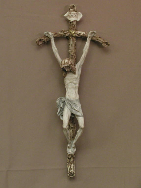 Papal Crucifix By Ado Santini Hand-Painted Alabaster 14.5-inch