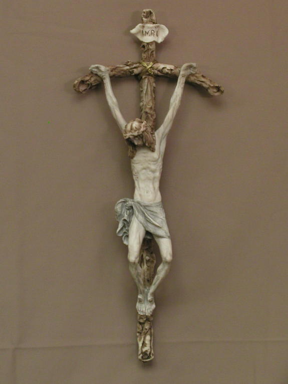Papal Crucifix By Ado Santini Hand-Painted Alabaster 24.5-inch