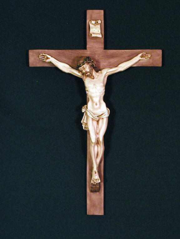 Crucifix Lightly Hand-Painted Alabaster 13-inch