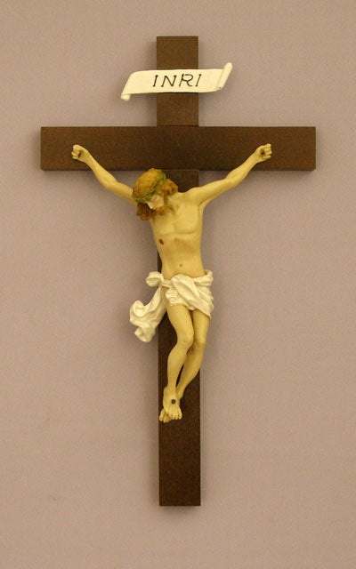 Baroque Style Crucifix Hand-Painted Alabaster 14-inch