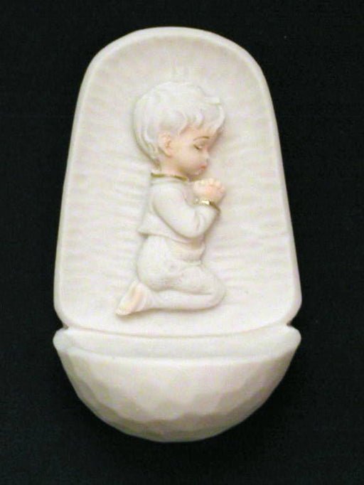 Praying Boy Font White Alabaster 4.5-inch