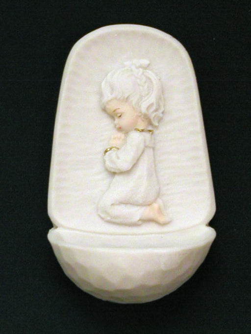Praying Girl Font White Alabaster 4.5-inch
