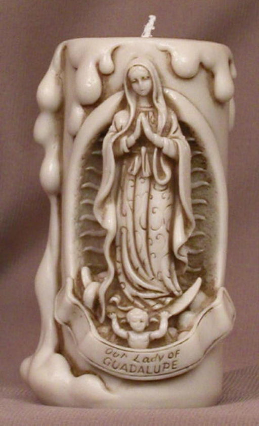 Our Lady Of Guadalupe Votive Candle Antiqued Alabaster 4-inch