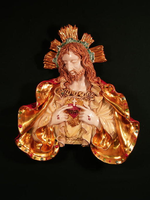 Sacred Heart Of Jesus Bust Wall Plaque Hand-Painted Ceramic 19-inch
