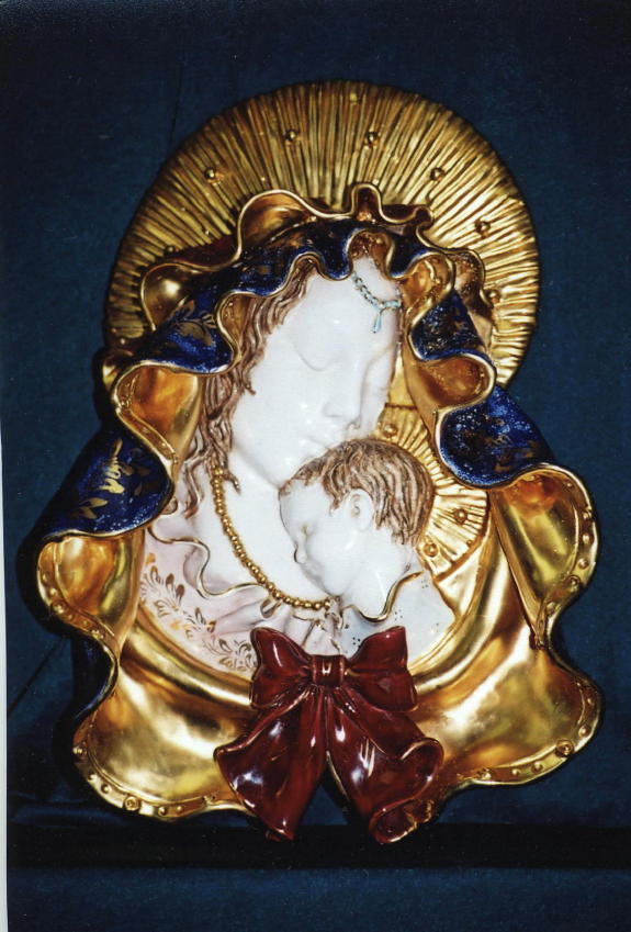 Madonna And Child Wall Plaque Hand-Painted Ceramic 17-inch