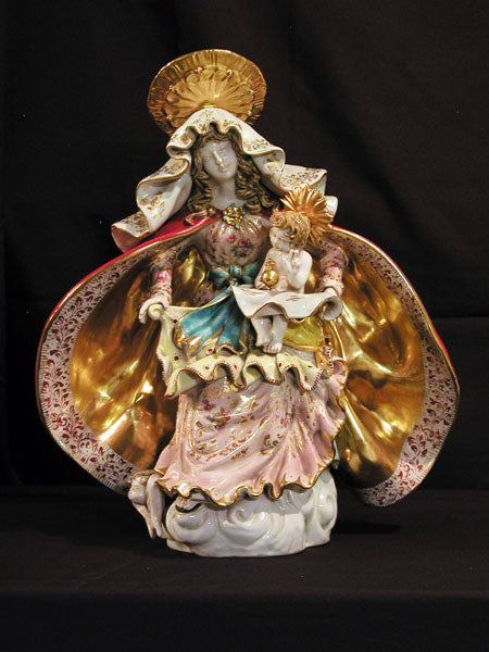 Seated Madonna And Child Hand-Painted Ceramic 15.5X18-inch