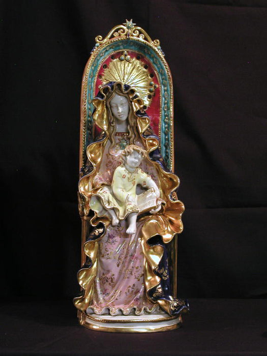 Enthroned Madonna And Child Hand-Painted Ceramic 7.5X22-inch