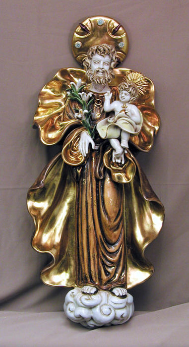 Saint Joseph And Child Wall Plaque Hand-Painted Ceramic 25-inch