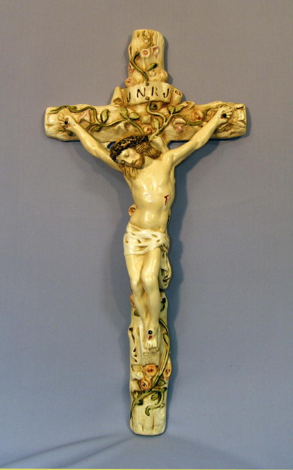 Ceramic Crucifix With Flowers 24-inch