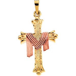14K Yellow Gold Cross Pendant with Robe 14Ky/Rose