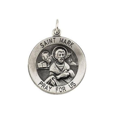 Sterling Silver Round Saint Mark Pendant Necklace Set