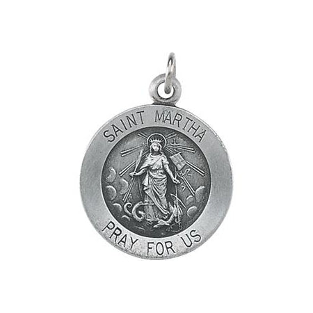 Sterling Silver Round Saint Martha Pendant Necklace Set