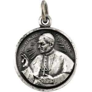 Sterling Silver Round Pope John Paul Pendant Necklace Set