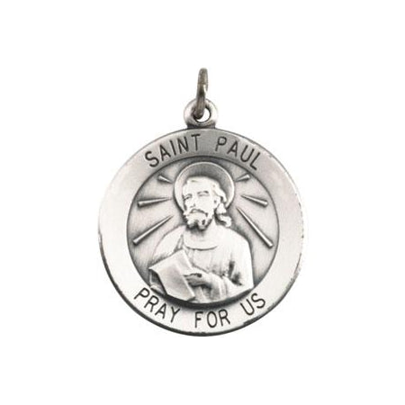 Sterling Silver Round Saint Paul Pendant Necklace Set