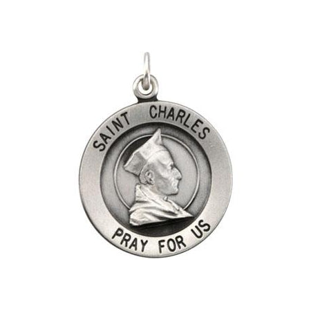 Sterling Silver Round Saint Charles Pendant Necklace Set