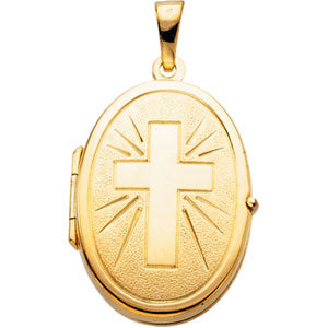 14K Yellow Gold Oval Shaped Locket with Cross