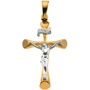 14K Yellow Gold/White Two-Tone Crucifix Pendant