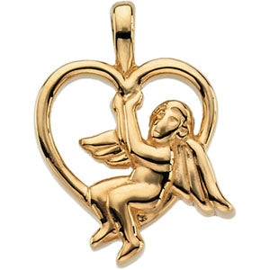 14K Yellow Gold Angel Heart Pendant