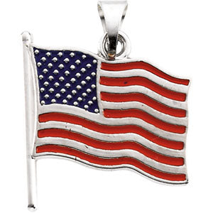 14K White Gold American Flag Pendant