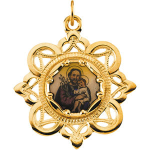10K Yellow Saint Joseph Framed Enamel Pendant