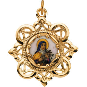 10K Yellow Saint Theresa Framed Enamel Pendant