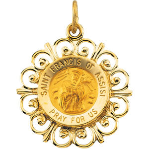 14K Yellow Gold Round Saint Francis Of Assisi Pendant