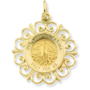 14K Yellow Gold Round Our Ldy Of Fatima Pendant Medl