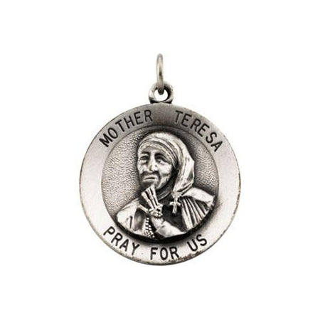 Sterling Silver Pendant Round Mother Teresa Necklace Set