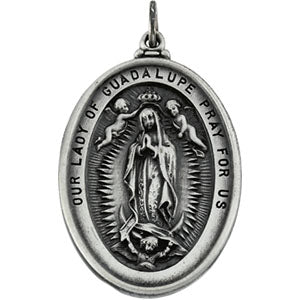 Sterling Silver Oval Lady Of Guadalupe Pendant Necklace Set