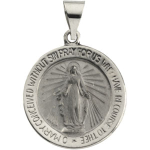 14K White Gold Round Hollow Miraculous Medal