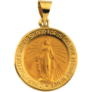 14K Yellow Gold Round Hollow Miraculous Medal