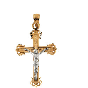 14K Yellow Gold/White Tt Crucifix Pendant