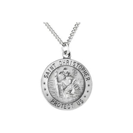 Sterling Silver Round Saint Christopher Pendant with 18-inch Chain