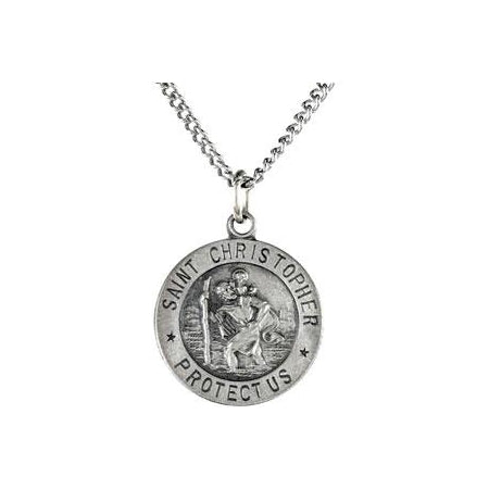 Sterling Silver Round Saint Christopher Pendant Necklace Set