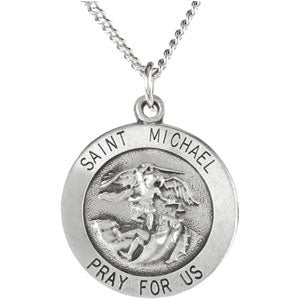 Sterling Silver Round Saint Micheal Pendant Necklace Set