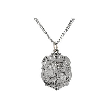 Sterling Silver Saint Michael Pendant Necklace Set