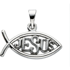 14K White Gold Fish with -inchJesus-inch Pendant